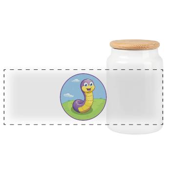 Ver de terre mignon Kawaii dessin animé Clipart Animal de compagnie - Boîte à biscuits avec couvercle en bois - blanc - Devant