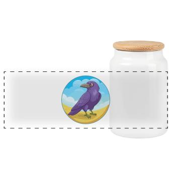 Raven Cute Kawaii Cartoon Clipart Animal Pet - Panoramic Cookie Jar with Wooden Lid - white - Front