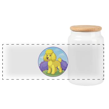 Pudel Hund Niedlich Kawaii Cartoon Clipart Tier Haustier - Panorama Keksdose mit Holzdeckel - Weiß - Vorne