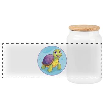 tortue mignon kawaii dessin animé clipart animal de compagnie - Boîte à biscuits avec couvercle en bois - blanc - Devant