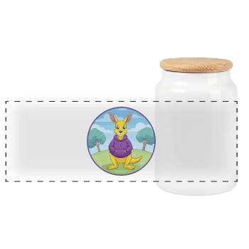 Kangaroo Cute Kawaii Cartoon Clipart Animal Pet - Panoramic Cookie Jar with Wooden Lid - white - Front