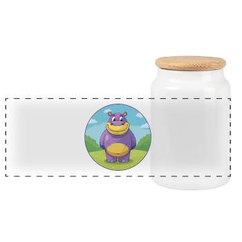 Hippo Cute Kawaii Cartoon Clipart Animal Pet - Panoramic Cookie Jar with Wooden Lid - white - Front