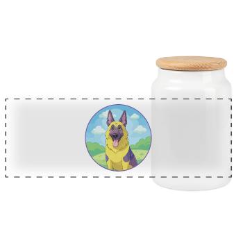 German Shepherd Dog Cute Kawaii Cartoon Animal Pet - Panoramic Cookie Jar with Wooden Lid - white - Front