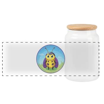 Ladybug Cute Kawaii Cartoon Clipart Animal Pet - Panoramic Cookie Jar with Wooden Lid - white - Front