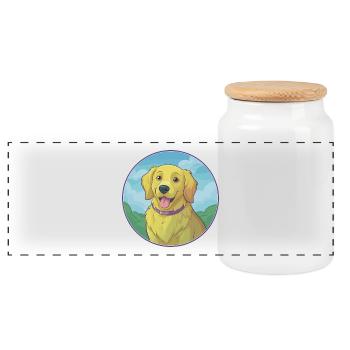 Golden Retriever Dog Cute Kawaii Cartoon Animal - Panoramic Cookie Jar with Wooden Lid - white - Front