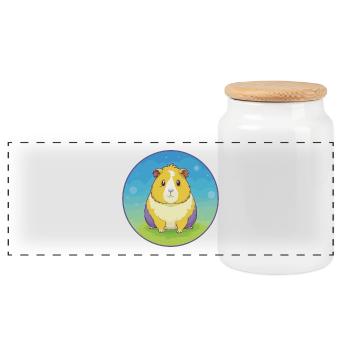 Cochon d’Inde mignon Kawaii dessin animé Clipart Animal de compagnie - Boîte à biscuits avec couvercle en bois - blanc - Devant