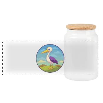 Storch Niedlich Kawaii Cartoon Clipart Tier Haustier - Panorama Keksdose mit Holzdeckel - Weiß - Vorne