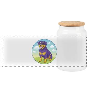 Rottweiler Dog Cute Kawaii Cartoon Clipart Animal - Panoramic Cookie Jar with Wooden Lid - white - Front