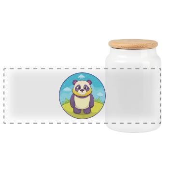 Panda Cute Kawaii Cartoon Clipart Animal Pet - Panoramic Cookie Jar with Wooden Lid - white - Front
