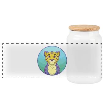 Léopard Mignon Kawaii Dessin animé Clipart Animal Animal de compagnie - Boîte à biscuits avec couvercle en bois - blanc - Devant
