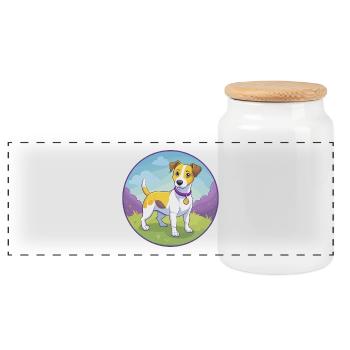 Jack Russell Terrier Chien Mignon Kawaii Dessin Animé Animal de compagnie - Boîte à biscuits avec couvercle en bois - blanc - Devant