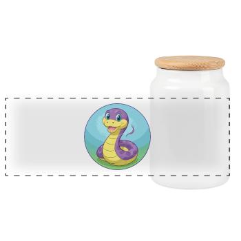 Schlange Niedlich Kawaii Cartoon Clipart Tier Haustier - Panorama Keksdose mit Holzdeckel - Weiß - Vorne