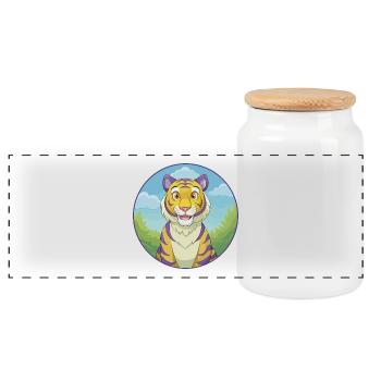 tigre mignon kawaii dessin animé clipart animal de compagnie - Boîte à biscuits avec couvercle en bois - blanc - Devant