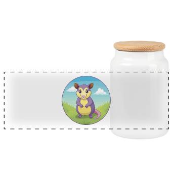 Possum Cute Kawaii Cartoon Clipart Animal Pet - Panoramic Cookie Jar with Wooden Lid - white - Front