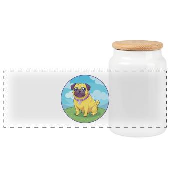 Mops Hund Niedlich Kawaii Cartoon Clipart Tier Haustier - Panorama Keksdose mit Holzdeckel - Weiß - Vorne
