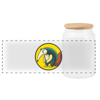 Anteater Cute Kawaii Cartoon Clipart Pet Animal - Panoramic Cookie Jar with Wooden Lid - white - Front