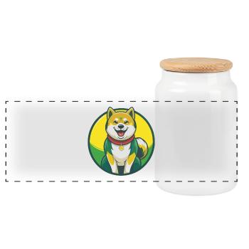 Akita Hund Niedlich Kawaii Cartoon Clipart Haustier Tier - Panorama Keksdose mit Holzdeckel - Weiß - Vorne