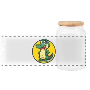 Alligator Niedliche Kawaii Cartoon Clipart Haustier Tier - Panorama Keksdose mit Holzdeckel - Weiß - Vorne