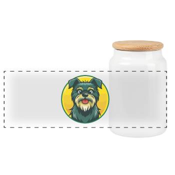 Affenpinscher chien mignon Kawaii dessin animé animal de compagnie - Boîte à biscuits avec couvercle en bois - blanc - Devant