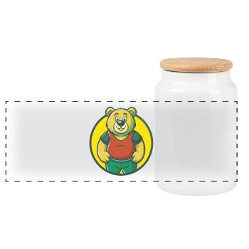 ours mignon kawaii dessin animé clipart animal de compagnie - Boîte à biscuits avec couvercle en bois - blanc - Devant