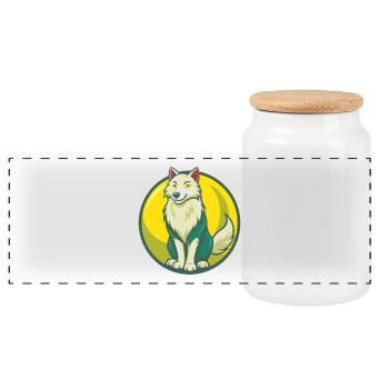 Arctic Wolf Cute Kawaii Cartoon Clipart Pet Animal - Panoramic Cookie Jar with Wooden Lid - white - Front