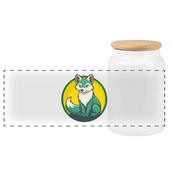 Arctic Fox Cute Kawaii Cartoon Clipart Pet Animal - Panoramic Cookie Jar with Wooden Lid - white - Front