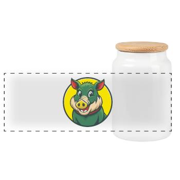 Boar Cute Kawaii Cartoon Clipart Pet Animal - Panoramic Cookie Jar with Wooden Lid - white - Front