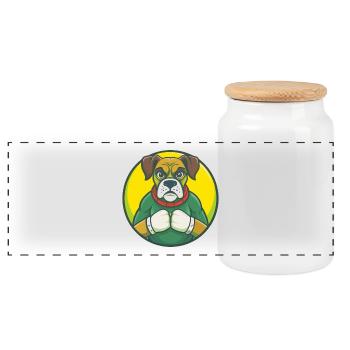 Boxer Dog Cute Kawaii Cartoon Clipart Pet Animal - Panoramic Cookie Jar with Wooden Lid - white - Front