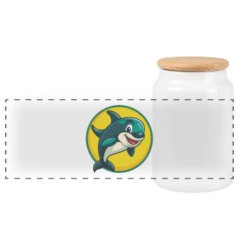 Orca Cute Kawaii Cartoon Clipart Pet Animal - Panoramic Cookie Jar with Wooden Lid - white - Front