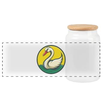 cygne mignon kawaii dessin animé clipart animal de compagnie - Boîte à biscuits avec couvercle en bois - blanc - Devant