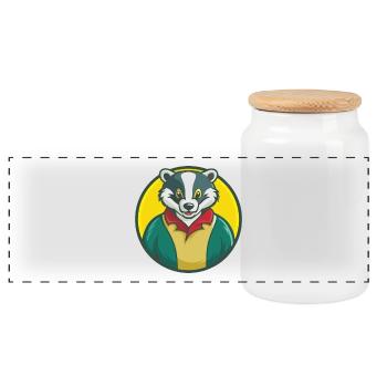 blaireau mignon kawaii dessin animé clipart animal de compagnie - Boîte à biscuits avec couvercle en bois - blanc - Devant