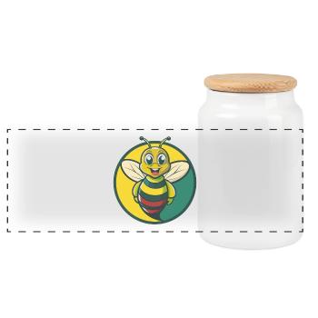 abeille mignon kawaii dessin animé clipart animal de compagnie - Boîte à biscuits avec couvercle en bois - blanc - Devant