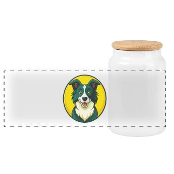 Border Collie Chien Mignon Kawaii Dessin animé Animal de compagnie - Boîte à biscuits avec couvercle en bois - blanc - Devant