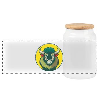 Buffalo Cute Kawaii Cartoon Clipart Pet Animal - Panoramic Cookie Jar with Wooden Lid - white - Front