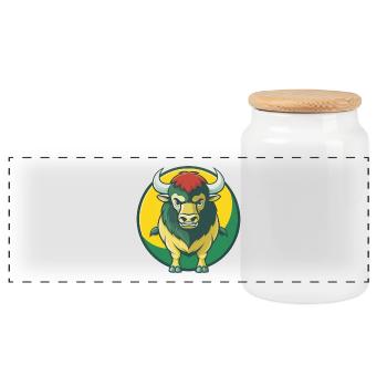 Bison mignon kawaii dessin animé Clipart animal de compagnie - Boîte à biscuits avec couvercle en bois - blanc - Devant