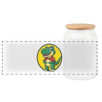 dinosaure mignon kawaii dessin animé clipart animal de compagnie - Boîte à biscuits avec couvercle en bois - blanc - Devant
