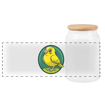 Canary Bird Cute Kawaii Cartoon Clipart Pet Animal - Panoramic Cookie Jar with Wooden Lid - white - Front