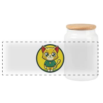 Katze Niedlich Kawaii Cartoon Clipart Haustier Tier - Panorama Keksdose mit Holzdeckel - Weiß - Vorne