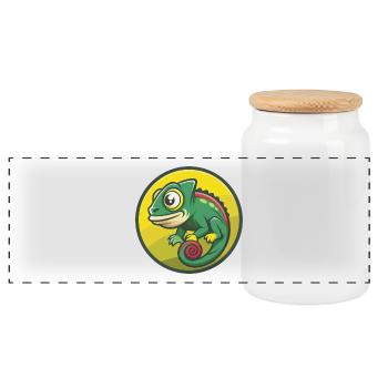 Chameleon Cute Kawaii Cartoon Clipart Pet Animal - Panoramic Cookie Jar with Wooden Lid - white - Front