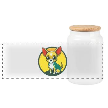 Chihuahua chien mignon Kawaii dessin animé Clipart Animal - Boîte à biscuits avec couvercle en bois - blanc - Devant