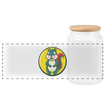 Squirrel Cute Kawaii Cartoon Clipart Pet Animal - Panoramic Cookie Jar with Wooden Lid - white - Front