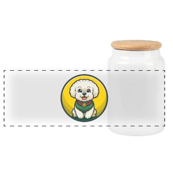 Bichon frisé chien mignon drôle Kawaii dessin animé Animal - Boîte à biscuits avec couvercle en bois - blanc - Devant