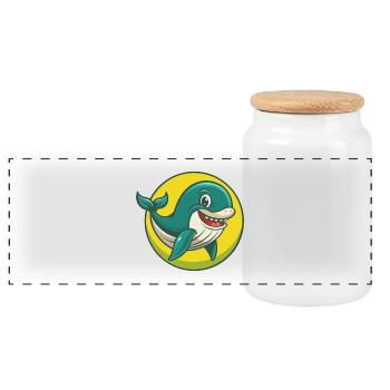 Blue whale Cute Kawaii Cartoon Clipart Pet Animal - Panoramic Cookie Jar with Wooden Lid - white - Front
