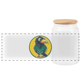 Raven Cute Kawaii Cartoon Clipart Pet Animal - Panoramic Cookie Jar with Wooden Lid - white - Front