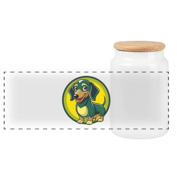 Dackel Hund Niedlich Kawaii Cartoon Clipart Tier - Panorama Keksdose mit Holzdeckel - Weiß - Vorne