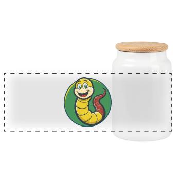Ver de terre mignon Kawaii dessin animé Clipart Animal de compagnie - Boîte à biscuits avec couvercle en bois - blanc - Devant