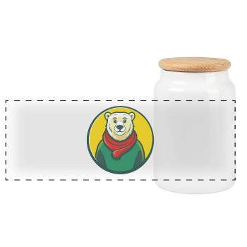 ours polaire mignon kawaii dessin animé clipart animal de compagnie - Boîte à biscuits avec couvercle en bois - blanc - Devant