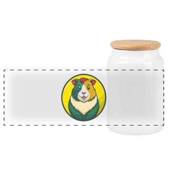 Cochon d’Inde Mignon Kawaii Dessin animé Clipart Animal de compagnie - Boîte à biscuits avec couvercle en bois - blanc - Devant