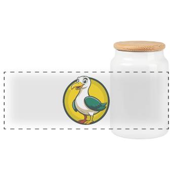 Seagull Cute Kawaii Cartoon Clipart Pet Animal - Panoramic Cookie Jar with Wooden Lid - white - Front