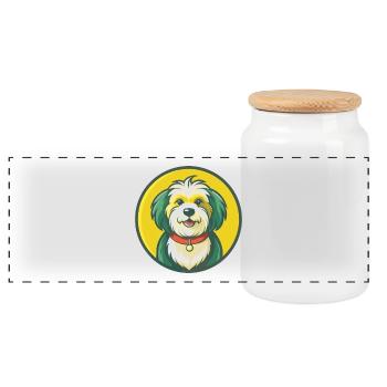 Havaneser Hund Niedlich Kawaii Cartoon Clipart Tier - Panorama Keksdose mit Holzdeckel - Weiß - Vorne